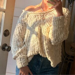 Free People Off-the-Shoulder Cream Cozy Knit Sweater